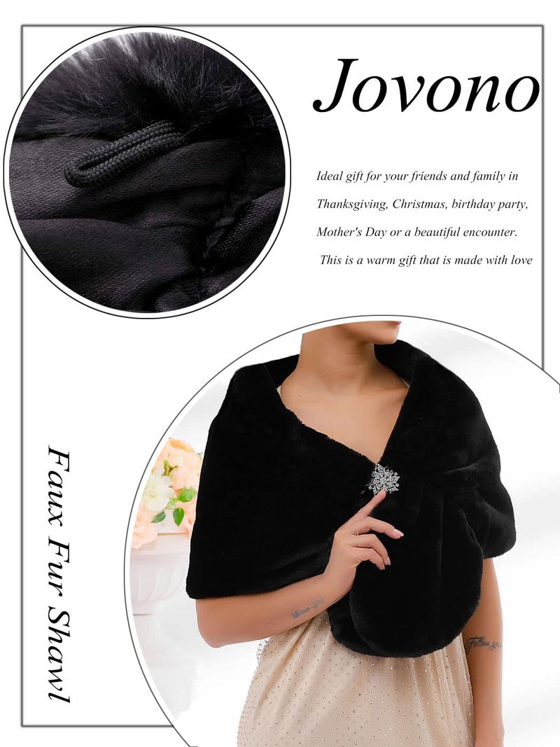 Jovono Women's Wedding Fur Wraps and Shawls Bridal Fur Stole and Scarves for Bridesmaid (Black) - Image 4